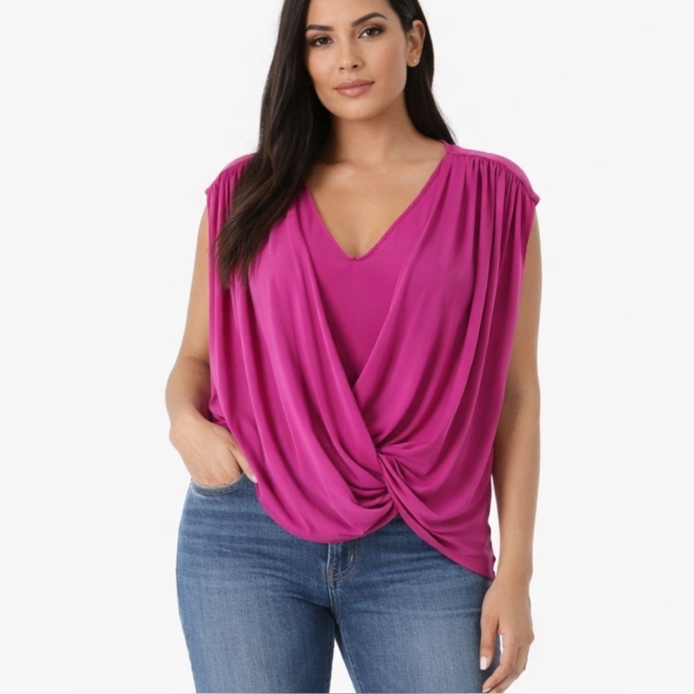 Ashley Stewart Hot Pink Drape Blouse Colorful Plus-size Career Chic Church